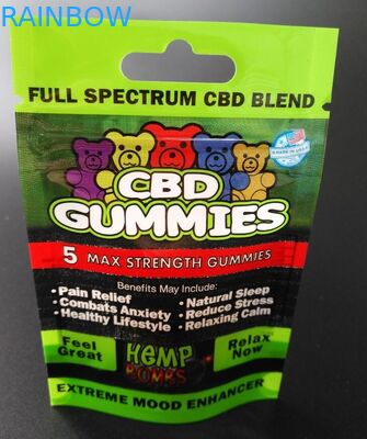 Printed Zipper Resealable Plastic Bag Packaging Cbd Gummy Permen Pouch Glossy Surface