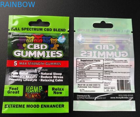 Printed Zipper Resealable Plastic Bag Packaging Cbd Gummy Permen Pouch Glossy Surface