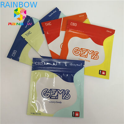 Three Side Sealed Dicetak Kantong Plastik Gummy Permen Kemasan Disesuaikan Dengan Ziplock