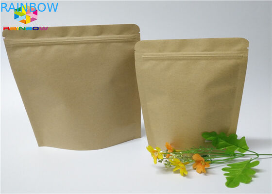Ziplock Tas Kertas Cetak Kustom Makanan Stand Up Pouch Brown Kraft Paper With Window