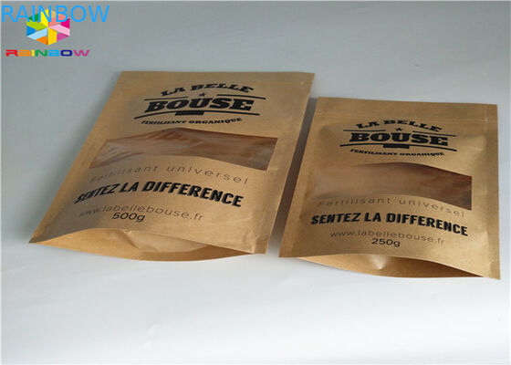 Ziplock Tas Kertas Cetak Kustom Makanan Stand Up Pouch Brown Kraft Paper With Window