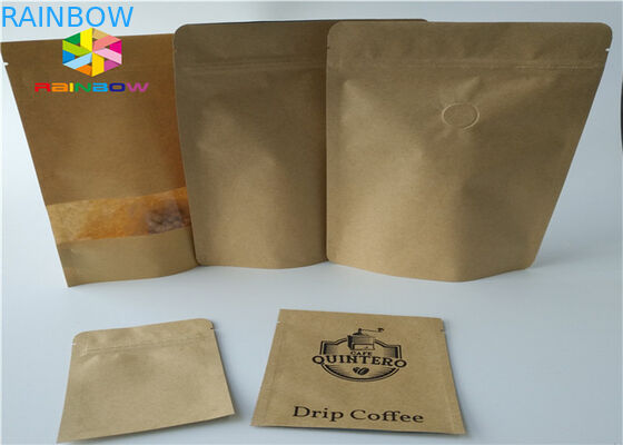 Ziplock Tas Kertas Cetak Kustom Makanan Stand Up Pouch Brown Kraft Paper With Window
