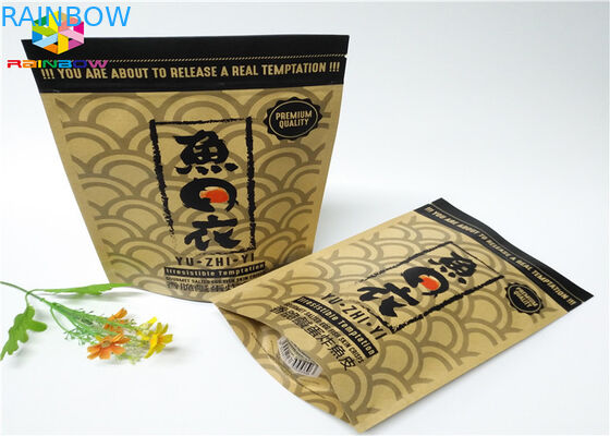 Ziplock Tas Kertas Cetak Kustom Makanan Stand Up Pouch Brown Kraft Paper With Window