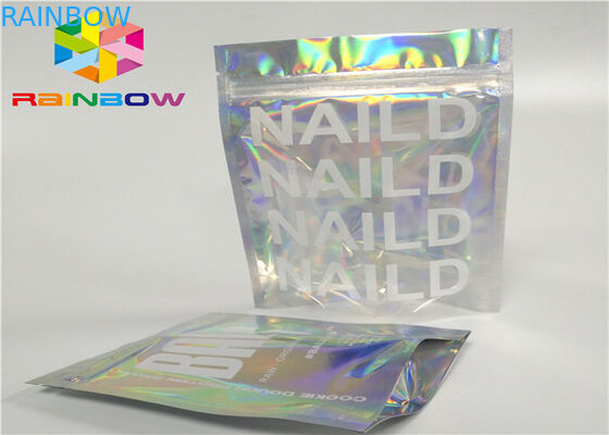 pencetakan ritsleting plastik kemasan mylar foil ziplock hologram laser holographic berdiri kantong zip untuk hadiah / botol