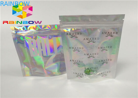 pencetakan ritsleting plastik kemasan mylar foil ziplock hologram laser holographic berdiri kantong zip untuk hadiah / botol