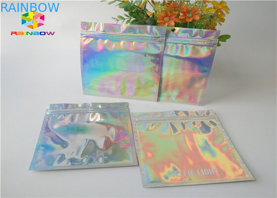 Laser Mylar foil pouch dengan sisi yang jelas untuk cat kuku bubuk glitter kemasan tas kemasan hologram foil kosmetik