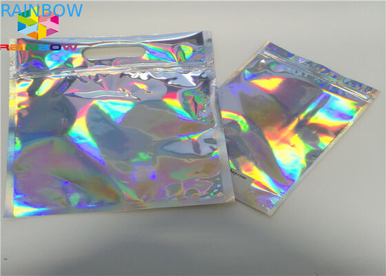 Laser Mylar foil pouch dengan sisi yang jelas untuk cat kuku bubuk glitter kemasan tas kemasan hologram foil kosmetik