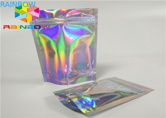 Laser Mylar foil pouch dengan sisi yang jelas untuk cat kuku bubuk glitter kemasan tas kemasan hologram foil kosmetik