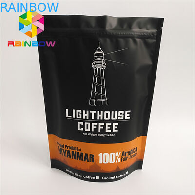 Kantong Plastik Food Grade Kemasan Matt Black Surface Coffee Bag Ditandai FDA