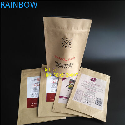 Daun Logo Dicetak Kantong Teh Kemasan Coklat Kraft Paper Zipper Pouch Dengan Clear Window