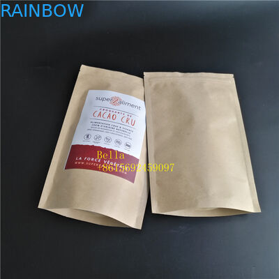 Daun Logo Dicetak Kantong Teh Kemasan Coklat Kraft Paper Zipper Pouch Dengan Clear Window