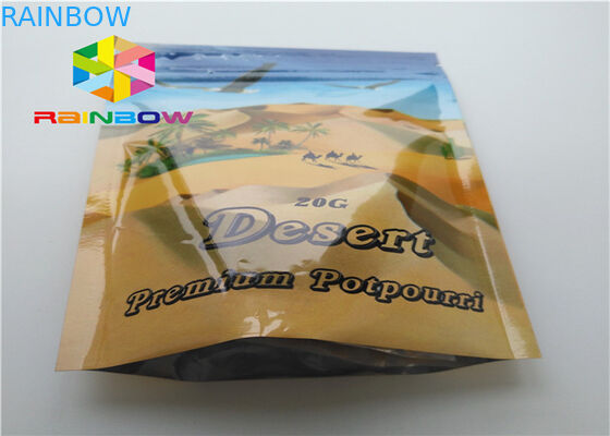 Glossy / Efek Matte Kantong Plastik Kemasan Segel Tiga Sisi Untuk Dupa Herbal