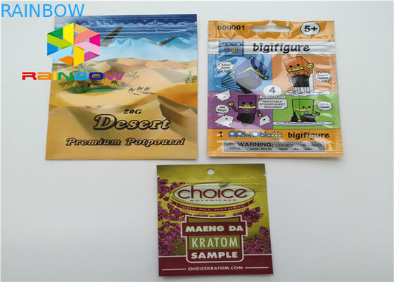 Glossy / Efek Matte Kantong Plastik Kemasan Segel Tiga Sisi Untuk Dupa Herbal