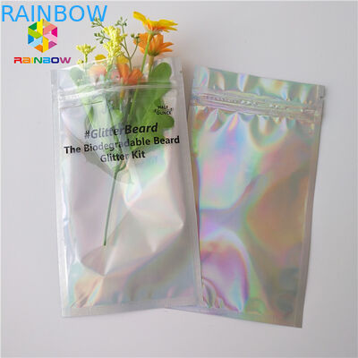 Zip Top Heat Seal Packaging Bags Bulu Mata Holographic Stand Up Pouch Clear Depan