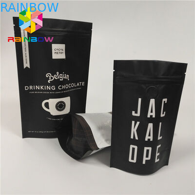 Aluminium Foil Stand Up Coffee Kantung Kemasan Ukuran Custom Dengan Valve / Zipper