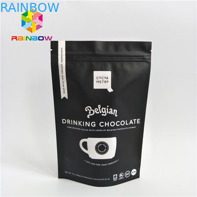 Aluminium Foil Stand Up Coffee Kantung Kemasan Ukuran Custom Dengan Valve / Zipper