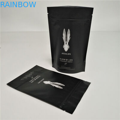 Matte Black Makanan Kemasan Film Stand Up Coffee Bags Logo Kustom Dengan Zipper Top