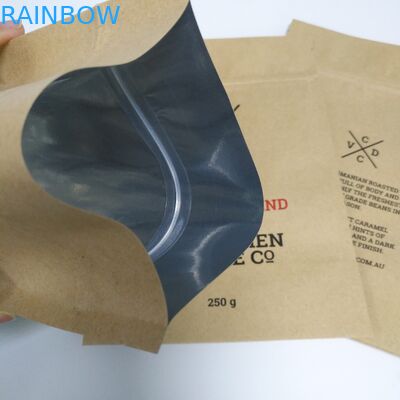 Kraft Brown Paper Snack Bag Kemasan Stand Up Pouch Bawah Datar Dengan Zipper