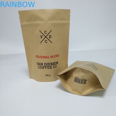 Kraft Brown Paper Snack Bag Kemasan Stand Up Pouch Bawah Datar Dengan Zipper