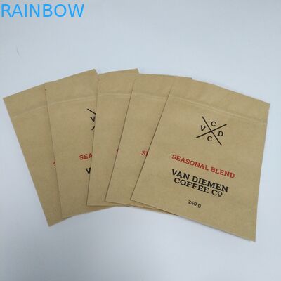 Kraft Brown Paper Snack Bag Kemasan Stand Up Pouch Bawah Datar Dengan Zipper