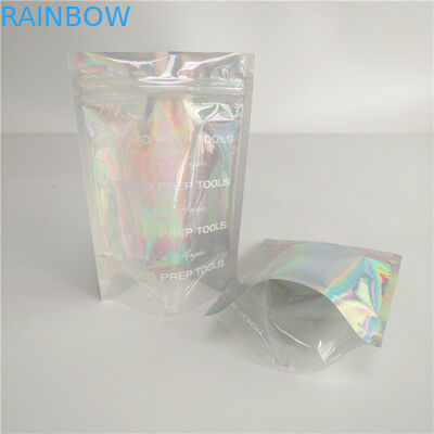 Stand Up Holographic Bags Dengan Efek Holografik Depan Jelas dan Belakang untuk Kemasan Comestic Bulu Mata