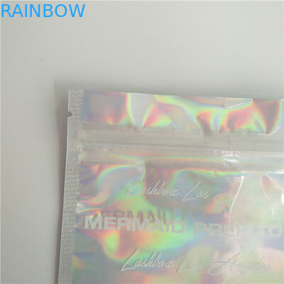Stand Up Holographic Bags Dengan Efek Holografik Depan Jelas dan Belakang untuk Kemasan Comestic Bulu Mata