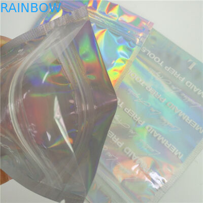 Stand Up Holographic Bags Dengan Efek Holografik Depan Jelas dan Belakang untuk Kemasan Comestic Bulu Mata