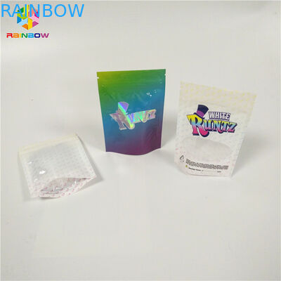 Aluminium Foil Jendela Plastik Tas Penyimpanan Ritsleting Logo Kustom Holographic Tear Notch