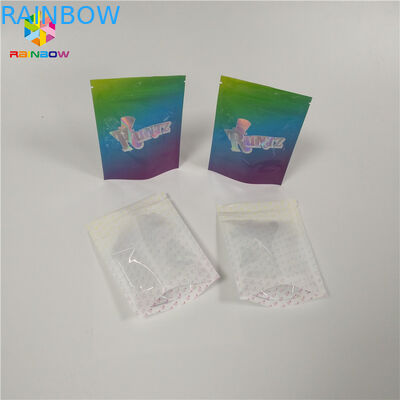 Aluminium Foil Jendela Plastik Tas Penyimpanan Ritsleting Logo Kustom Holographic Tear Notch
