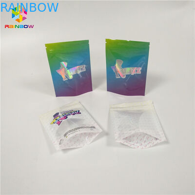 Aluminium Foil Jendela Plastik Tas Penyimpanan Ritsleting Logo Kustom Holographic Tear Notch