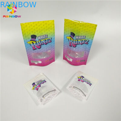 Kemasan Snack Bag yang Dapat Didaur Ulang Laser Holographic Runtz Clear Window Kantong penguncian pengaman anak