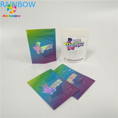 Kemasan Snack Bag yang Dapat Didaur Ulang Laser Holographic Runtz Clear Window Kantong penguncian pengaman anak