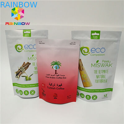 Dilaminasi foil bas ritsleting tas berdiri kantong kemasan kustom dicetak kantong kopi kantong plastik penjualan panas