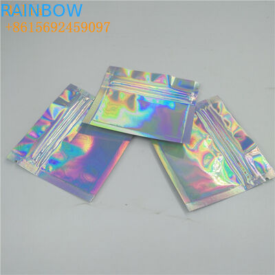 Mini 3 Side Sealed Holographic Makeup Bag Mylar Ziplock Pouch Kustom Dicetak
