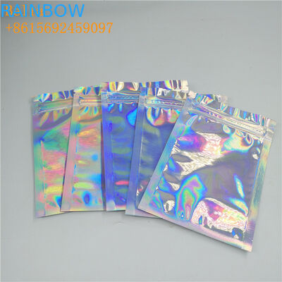 Mini 3 Side Sealed Holographic Makeup Bag Mylar Ziplock Pouch Kustom Dicetak