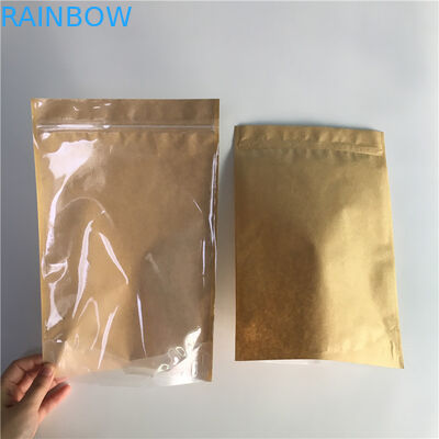 Food Grade Kertas Kraft Stand Up Pouch Kemasan Tarik Tab Dengan Zipper Sealability Bagus