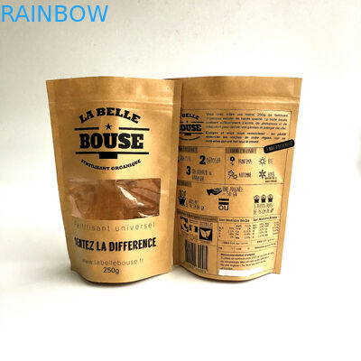 Kantong kertas khusus yang dapat didaur ulang Natural Zip Lock Stand Up Pouch Dengan Jendela