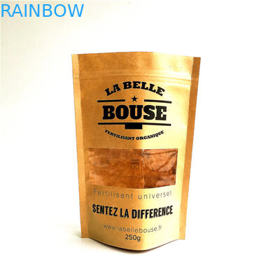 Kantong kertas khusus yang dapat didaur ulang Natural Zip Lock Stand Up Pouch Dengan Jendela