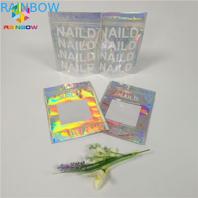 Heat Seal Cosmetic Packaging Bag Hapus Hologram Mylar Ziplock Flat Plastic Material