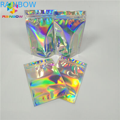 Tas Kemasan Kosmetik yang Dapat Ditutup Kembali Foil Hologram Mylar Ziplock Pouch Dengan Air Mata Mudah