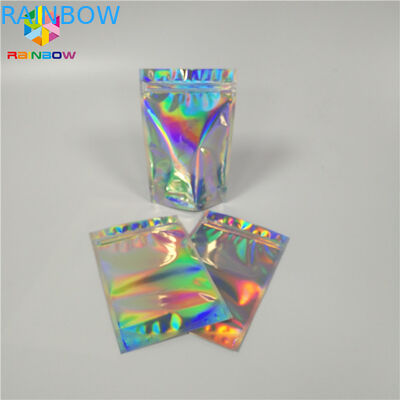 Tas Kemasan Kosmetik yang Dapat Ditutup Kembali Foil Hologram Mylar Ziplock Pouch Dengan Air Mata Mudah