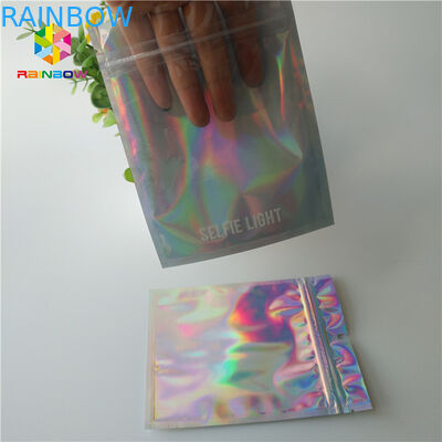 Hologram Zipper Tas Kertas Disesuaikan Holographic Stand Up CMYK Untuk Kosmetik