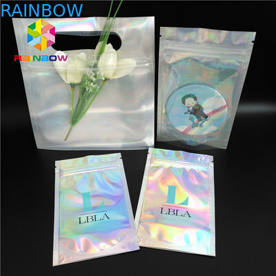 Hologram Zipper Tas Kertas Disesuaikan Holographic Stand Up CMYK Untuk Kosmetik