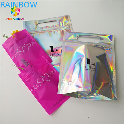 Hologram Zipper Tas Kertas Disesuaikan Holographic Stand Up CMYK Untuk Kosmetik