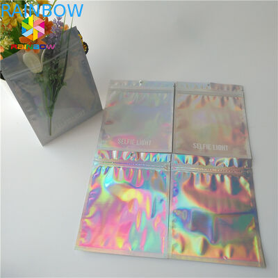Hologram Zipper Tas Kertas Disesuaikan Holographic Stand Up CMYK Untuk Kosmetik