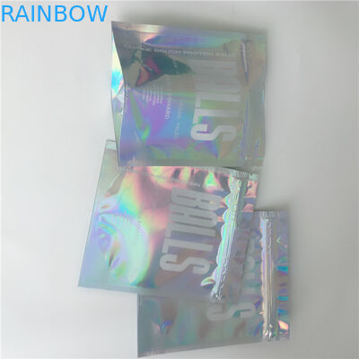 CYMK Stand Up Zipper Pouch Holographic Hologram Bags Untuk Kemasan Kosmetik