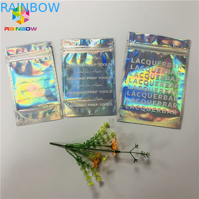 Depan Clear Mylar Ziplock Panas Seal Bags Kantong Kemasan Hologram Plastik Datar