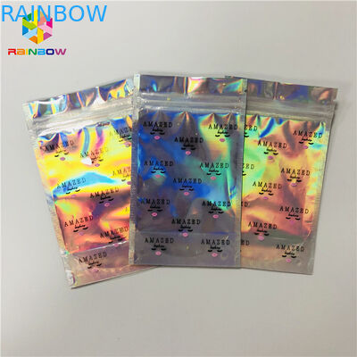 Depan Clear Mylar Ziplock Panas Seal Bags Kantong Kemasan Hologram Plastik Datar