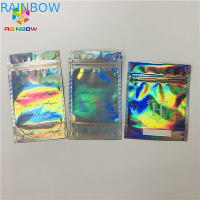 Depan Clear Mylar Ziplock Panas Seal Bags Kantong Kemasan Hologram Plastik Datar