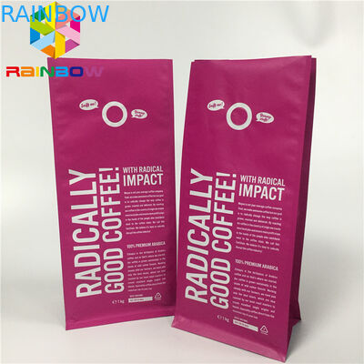 Kemasan Kantung Aluminium Foil, Stand Up Coffee Bags Datar Dengan Katup